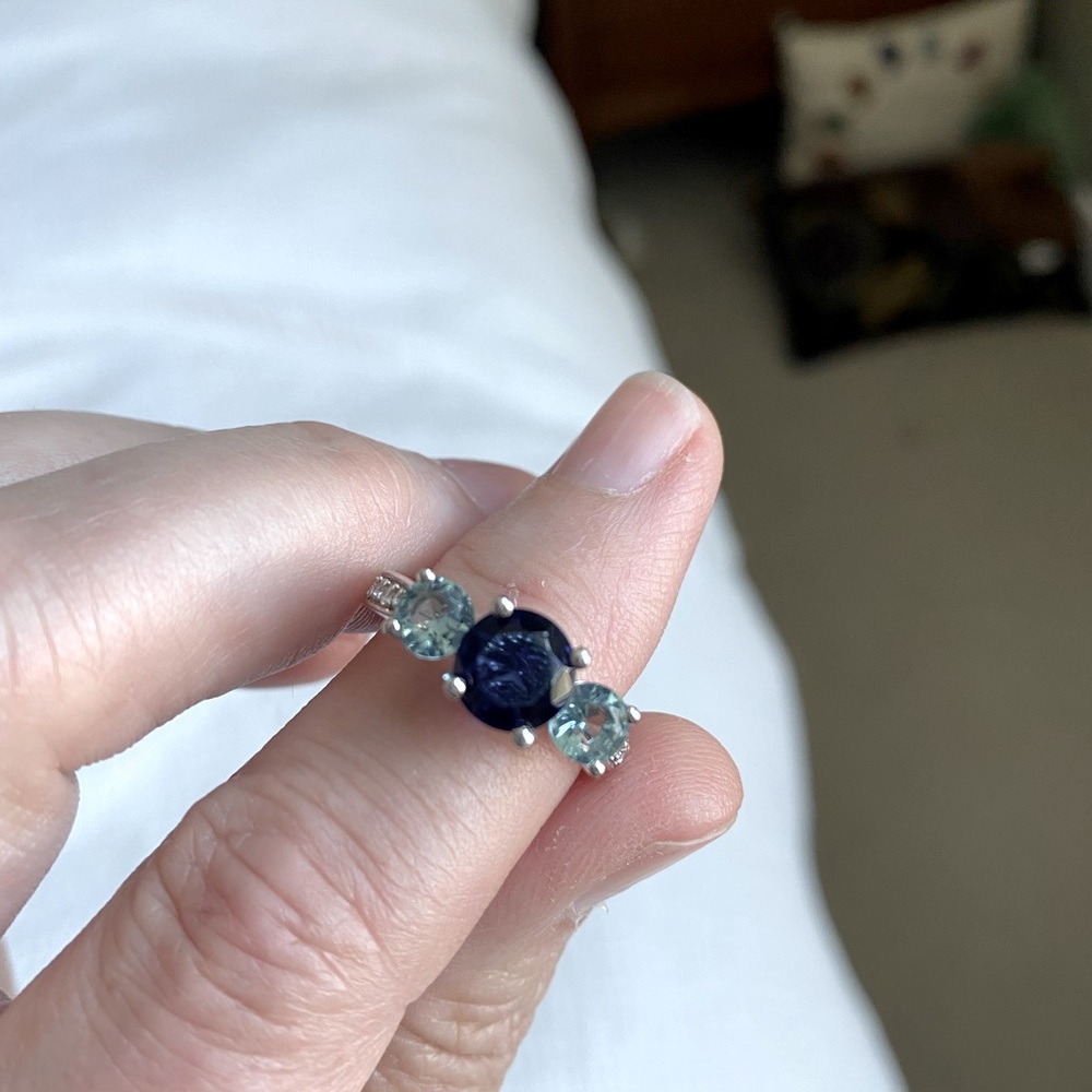 Sterling, Topaz & Sapphire (Lab-Created) Ring, 7💙